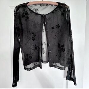 Vintage Garage y2k 00s sheer black floral cardigan size medium?